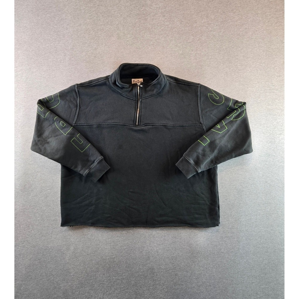 Fred Segal Quarter Zip Sweatshirt Mens 1 Small Black Neon Green Logo Sleeve LA‎